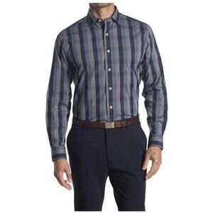 Cole Haan Mens Black Striped Long Sleeve Collared Button Up Dress Shirt Sz XL